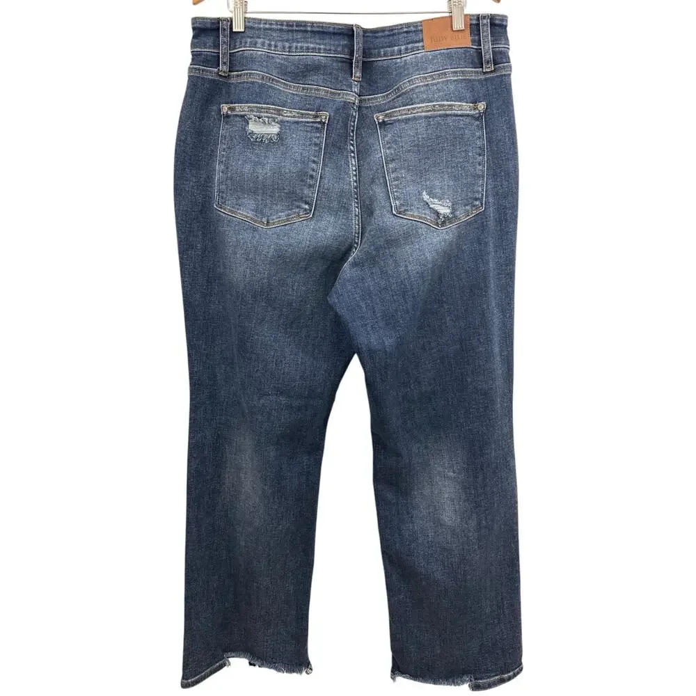 Judy Blue High Rise Straight Fit Distressed Jeans 18W Fray Hem Stretch Denim
